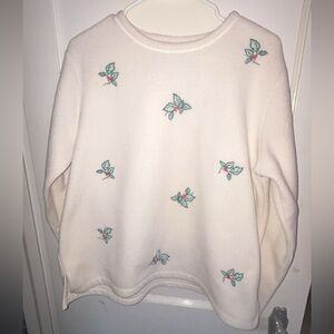 Vintage Holiday Editions Cream Sweater with Embroidered Holly Berries